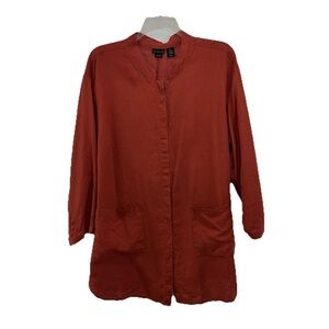 Tahari 100% Linen Burnt Orange Top Womens 2X Long Sleeve Patch Pockets